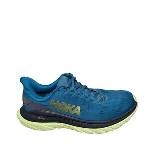 Hoka men’s Mach 4 Teal Athletic Running Shoe with Lime Accent size 9.5 D